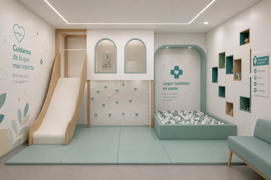 Rincón infantil en sala de espera de una clínica