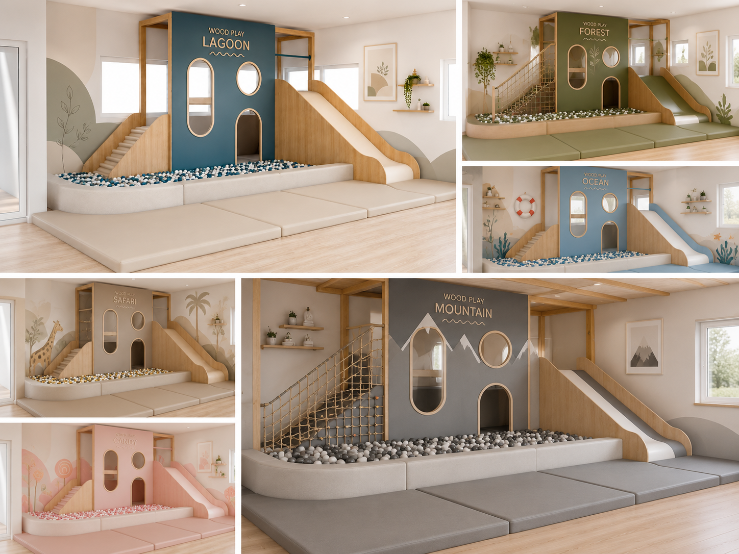 La plataforma Lagoon con distintos feelings aplicados: Forest, Ocean, Safari, Candy y Mountain