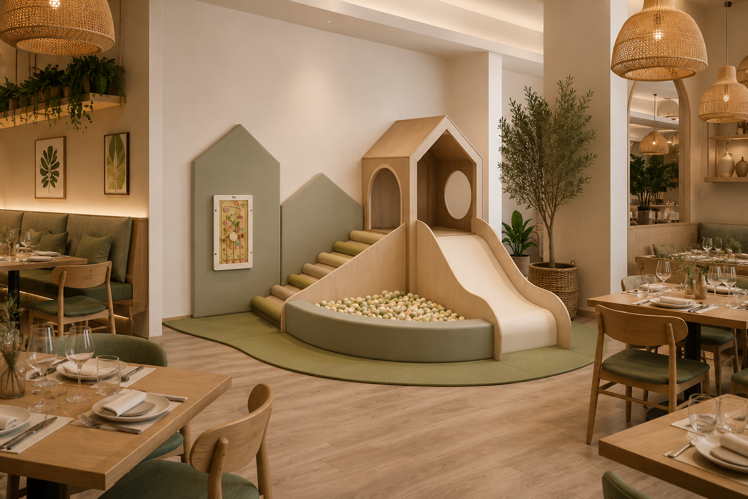 Rincón infantil en restaurante, 15 a 35 metros cuadrados